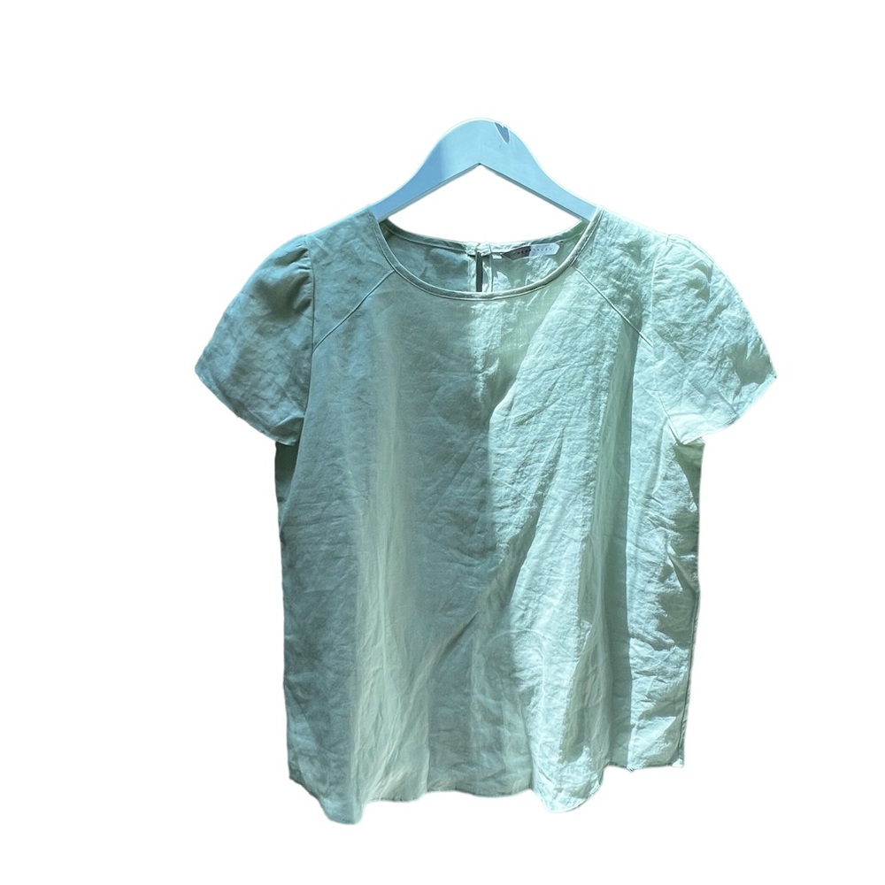 Cherrykoko Spring Green Short Sleeve Linen Blend Top